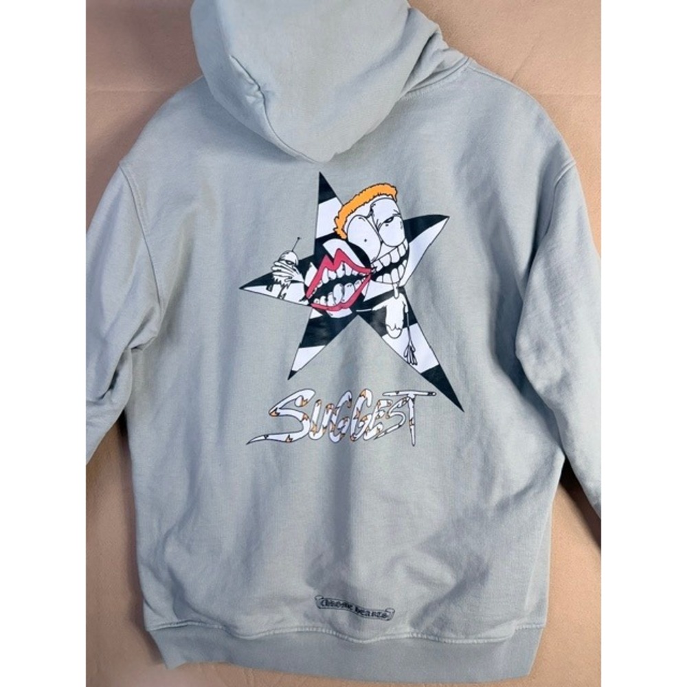 Chrome Hearts Suggest Graphic Hoodie Gray Blue Stars Lips Pullover XL
